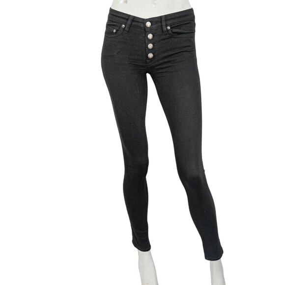 ALL SAINTS Women's Button Mast Skinny Jeans Jet Black size 24 - Picture 1 of 11